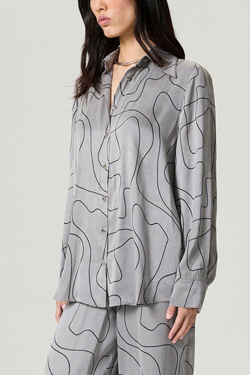 Nocturne Printed Draped Long Sleeve Shirt In Gray