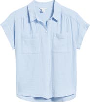 Caslon® Cotton Gauze Button-Up Shirt