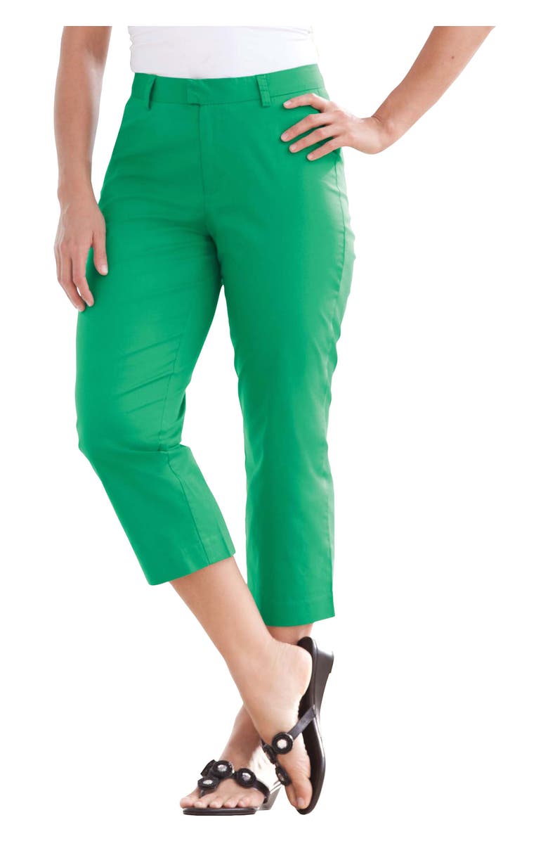 Jessica London Stretch Poplin Classic Cropped Straight Leg Pant, Alternate, color, White Medallion Embroidery