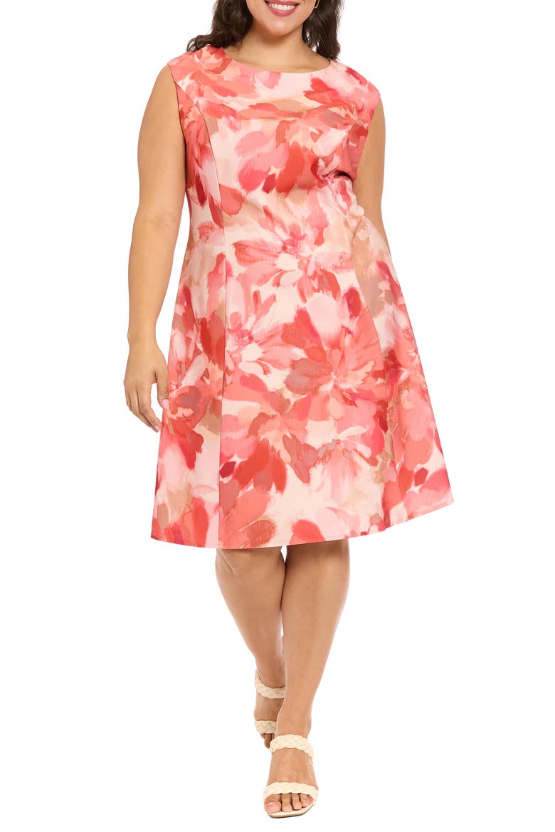 Print Cap Sleeve Midi Dress, Main, color, IVORY/ CORAL