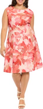 London Times Print Cap Sleeve Midi Dress