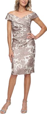 Alex Evenings Metallic Floral Jacquard Cocktail Dress