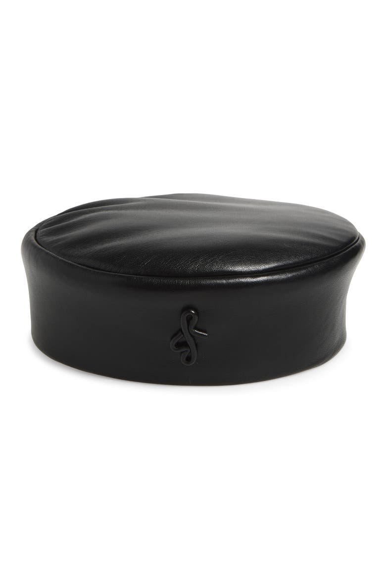 Leather Pillbox Hat, Main, color, BLACK