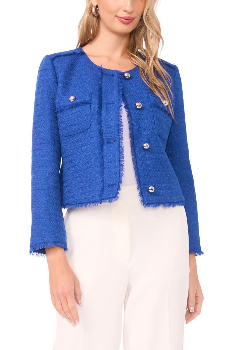 Vince Camuto Crop Tweed Jacket, Main, color, Deep Blue