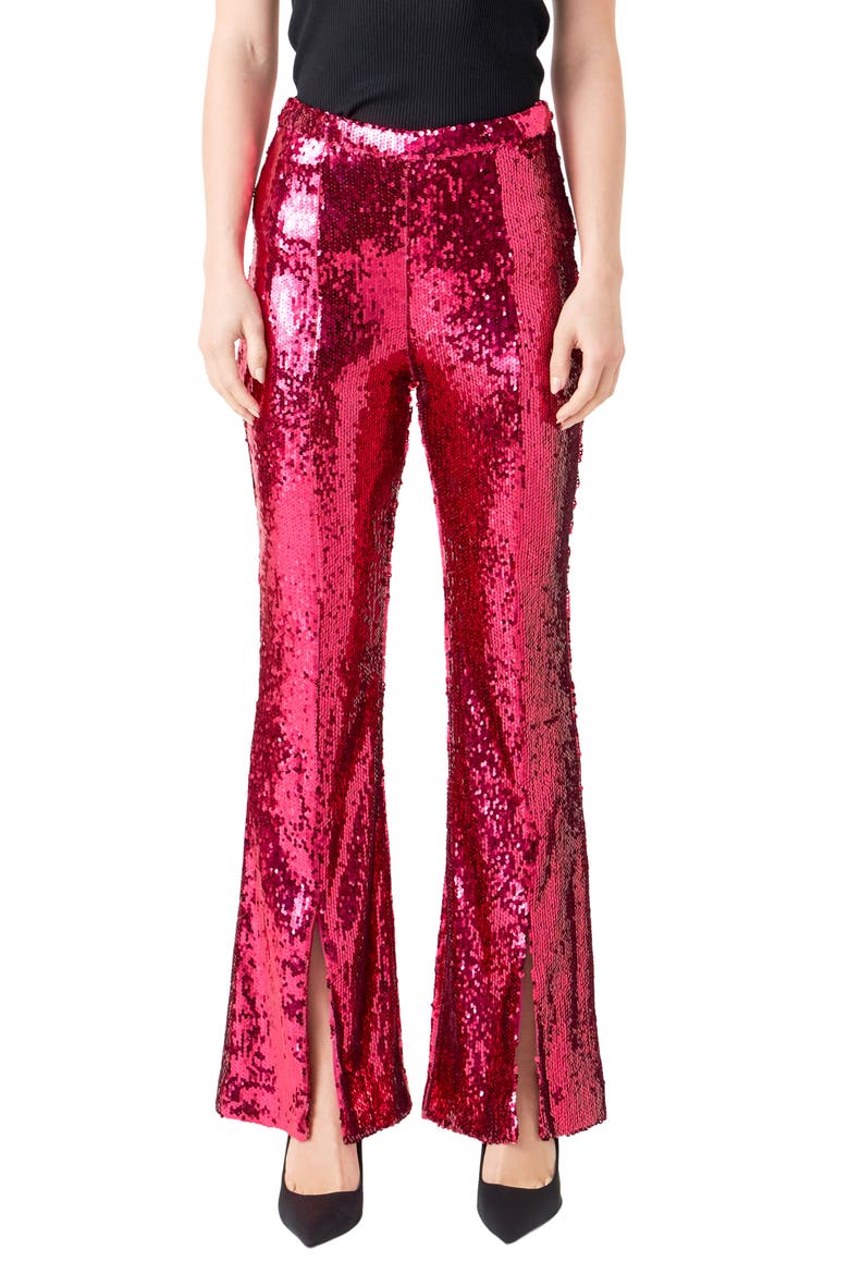 Sequin Slit Leg Flare Pants, Main, color, FUCHSIA