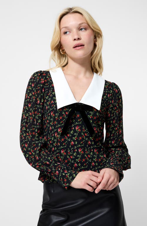 French Connection Yasmin Floral Collared Long Sleeve Top In Black