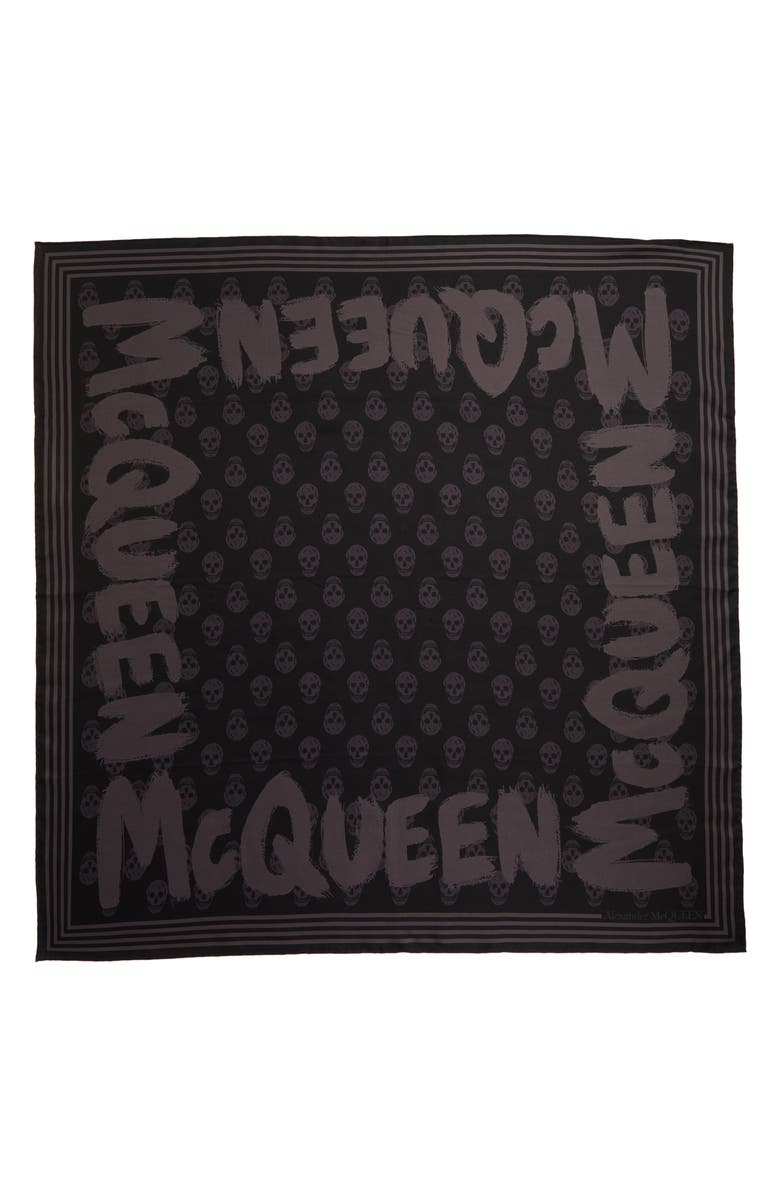 McQueen Alexander McQueen Graffiti Logo Skull Print Silk Biker Scarf, Main, color, 