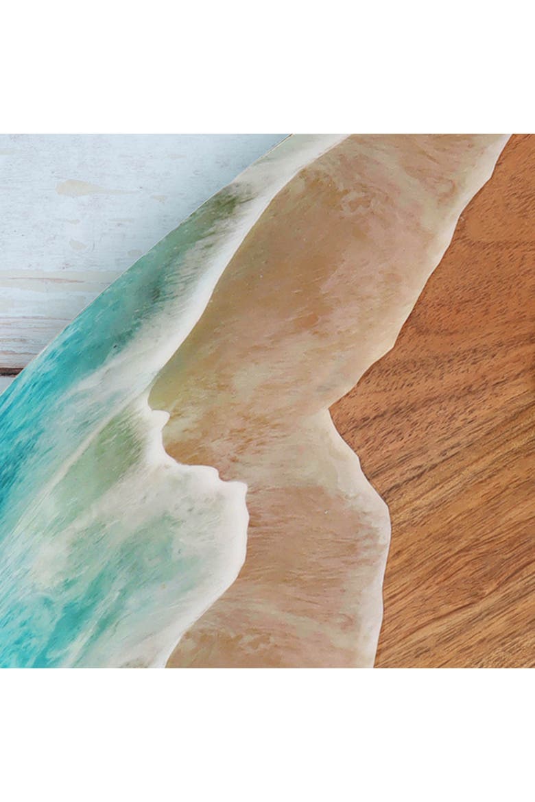 Surfboard Wave Coastal Wood Novelty Sports Shaped Serving Platter 6.5" x 16", Alternate, color, Brown