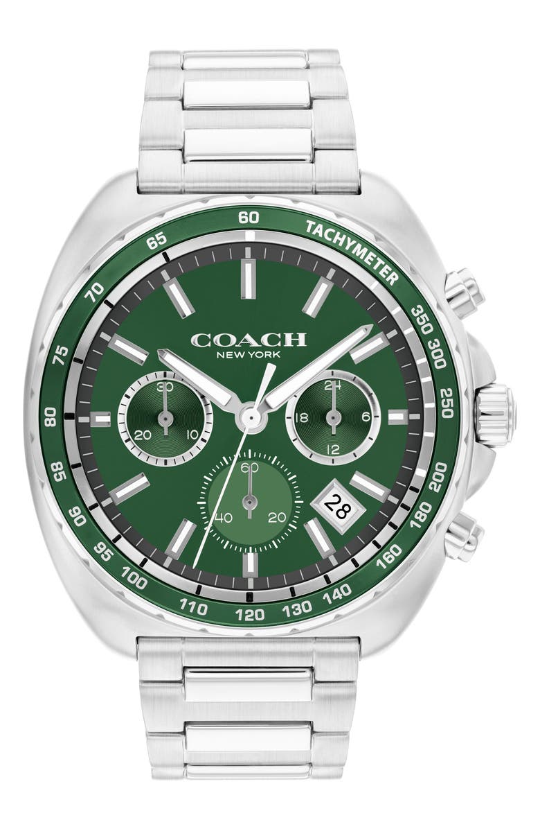 COACH Charter Chronograph Bracelet Watch, 44.5mm, Main, color, Olive