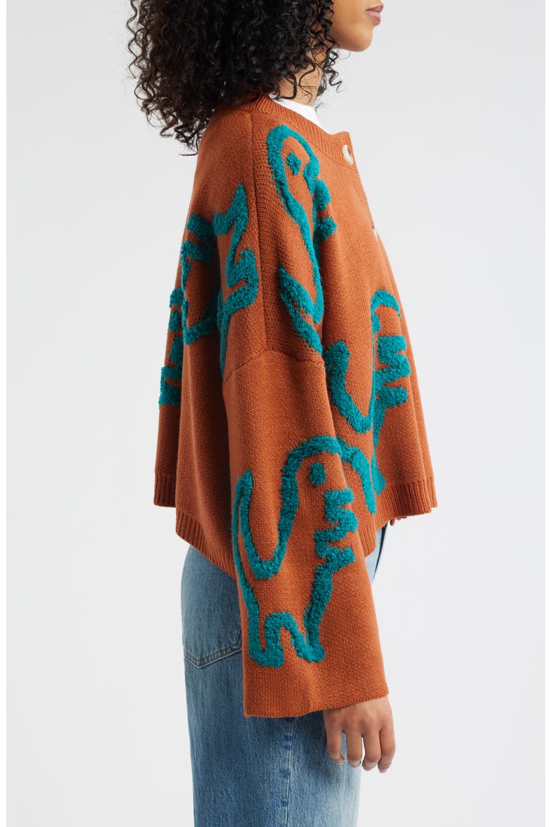 Rawr T-Rex Jacquard Cardigan, Alternate, color, GINGER