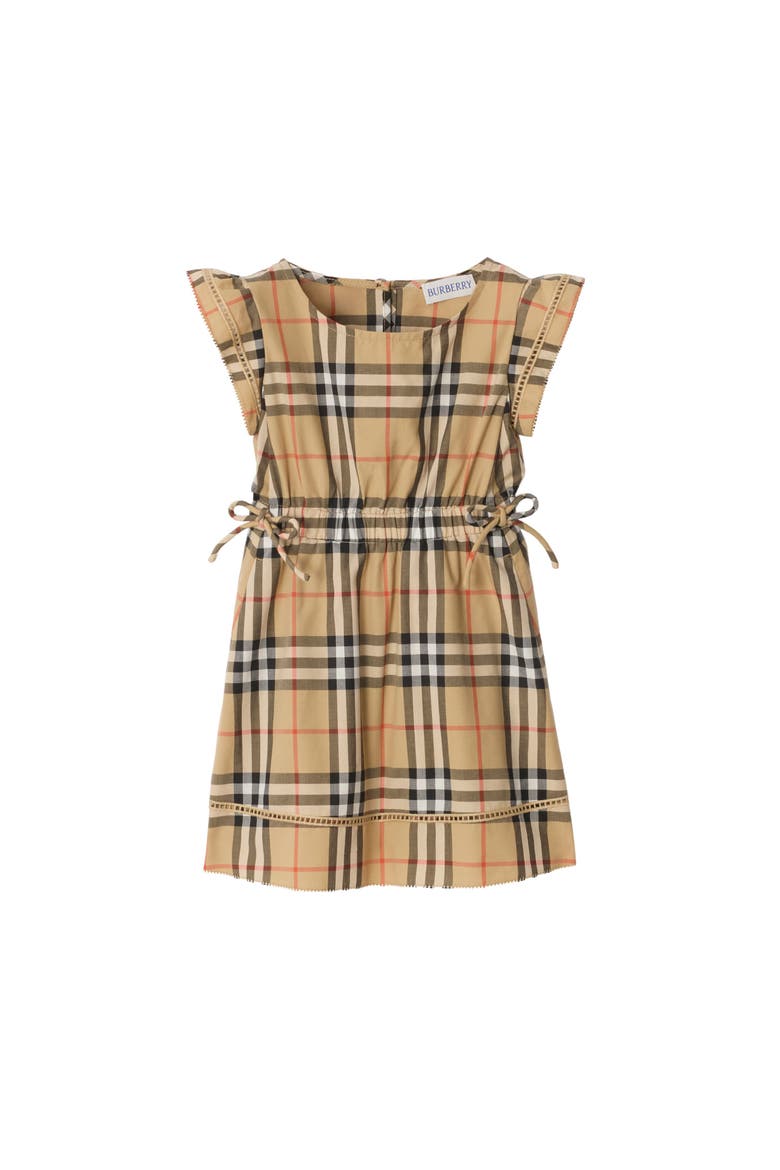 Check Cotton Dress, Main, color, Sand beige