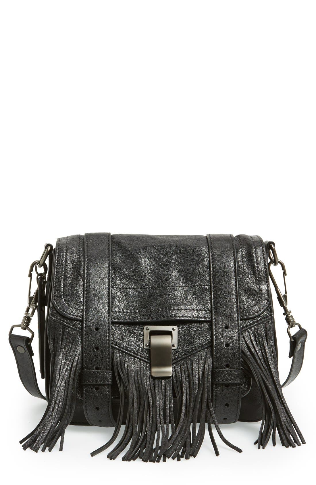 'PS1' Fringed Crossbody Pouch, Main, color, BLACK