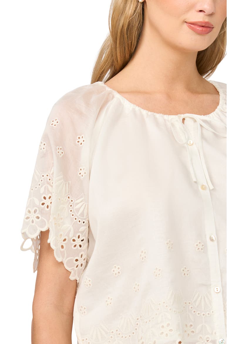 Scallop Hem Eyelet Button-Up Shirt, Alternate, color, NEW IVORY