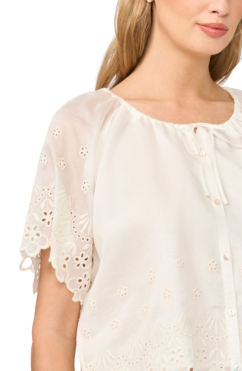 Halogen<sup>®</sup> Scallop Hem Eyelet Button-Up Shirt, Alternate, color, New Ivory