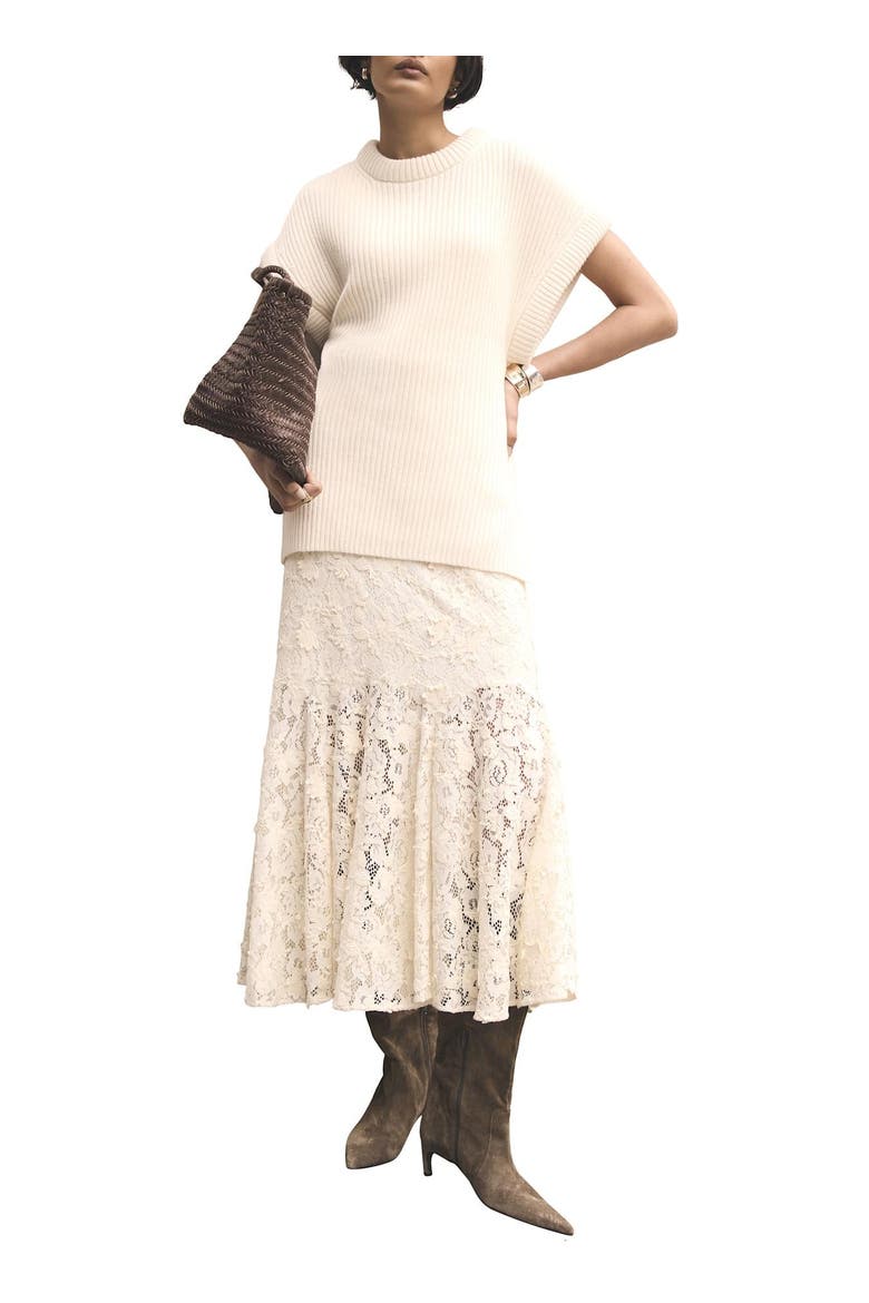 Lace Flounce Midi Skirt, Main, color, Ivory