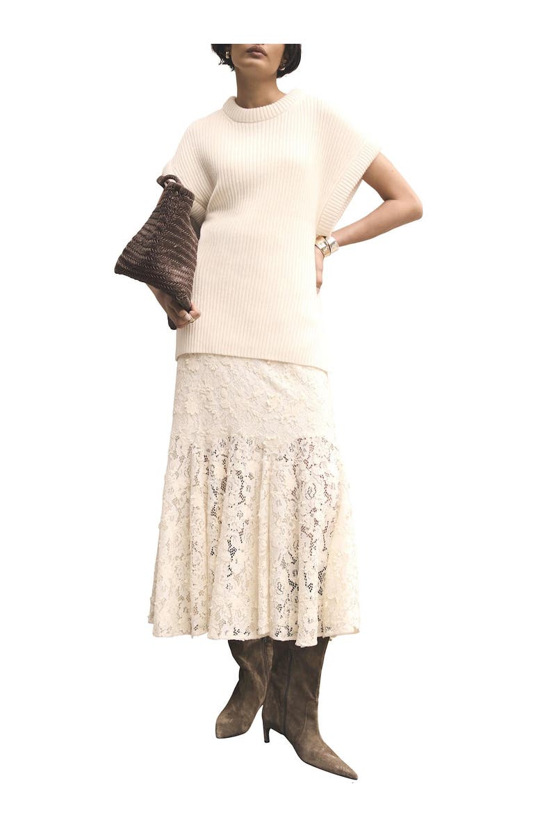 MINT VELVET Lace Flounce Midi Skirt, Main, color, Ivory