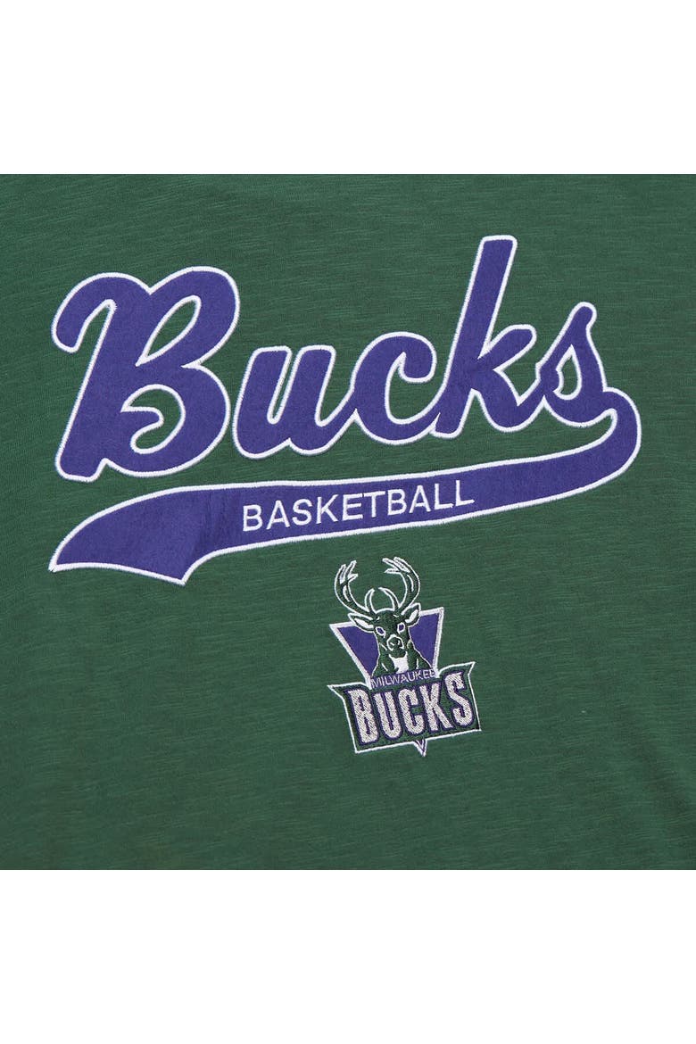 Men's Mitchell & Ness Green Milwaukee Bucks Hardwood Classics Felt Applique Slub T-Shirt, Alternate, color, Green