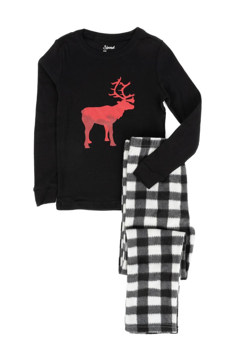 Leveret Kids Cotton Top & Fleece Pants Printed Holiday Pajamas, Alternate, color, Reindeer