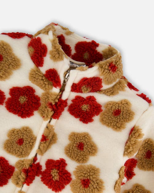 Deux Par Deux Full Zip Jacket With Jacquard Floral In Brown