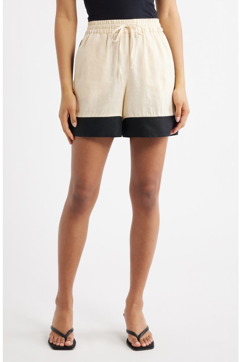 Morti Colorblock Linen Shorts, Main, color, ECRU