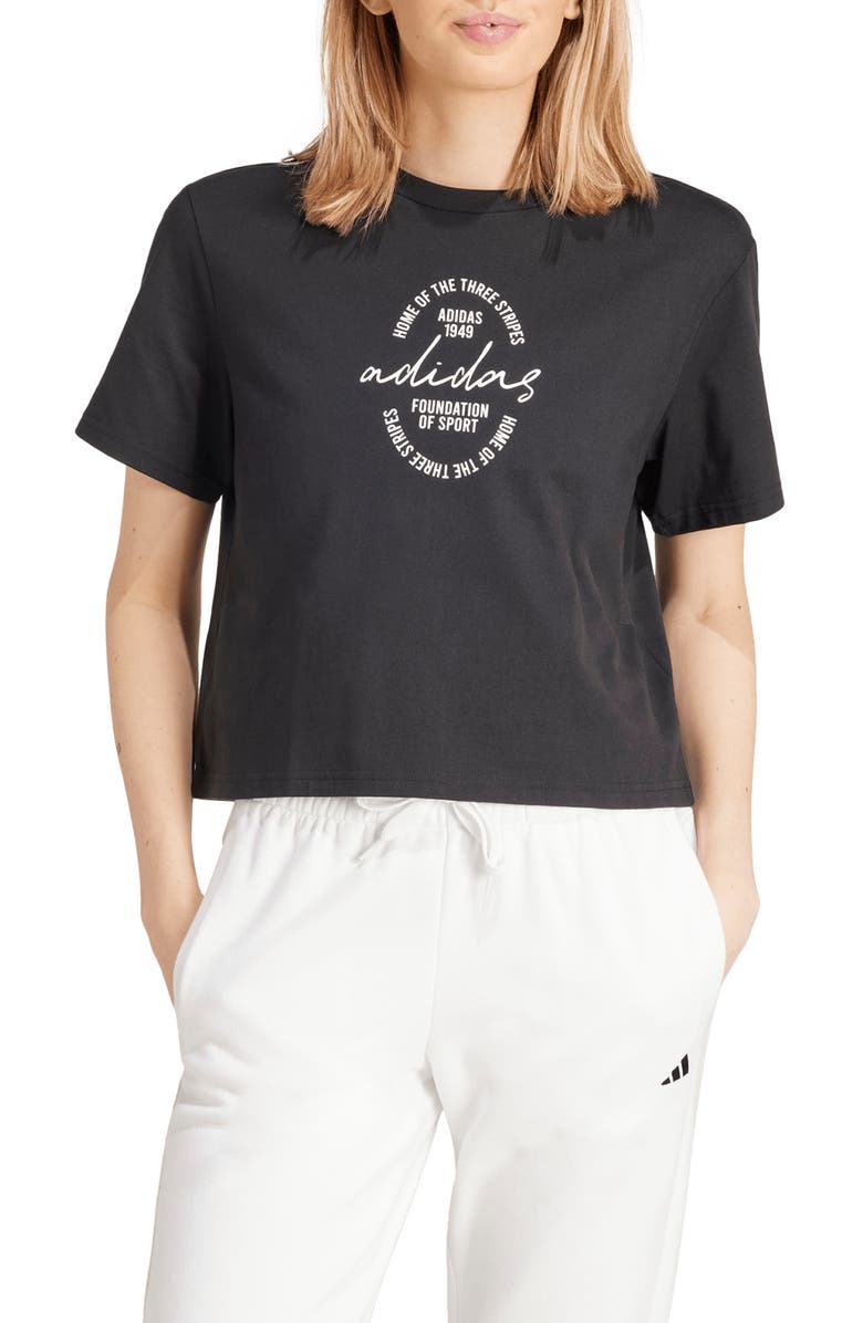adidas Brand Love Crop Cotton Graphic T-Shirt, Main, color, 