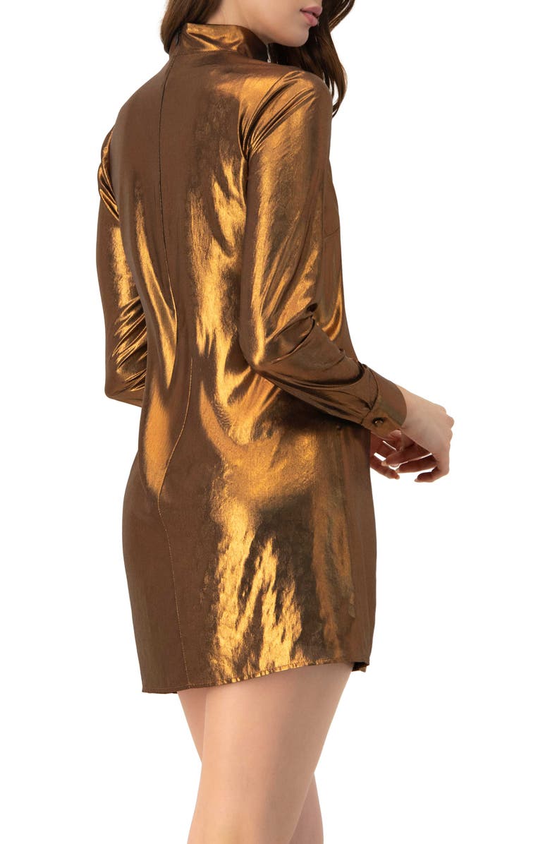 IVONNE Short Satin Dress with Keyhole Neckline, Alternate, color, Copper