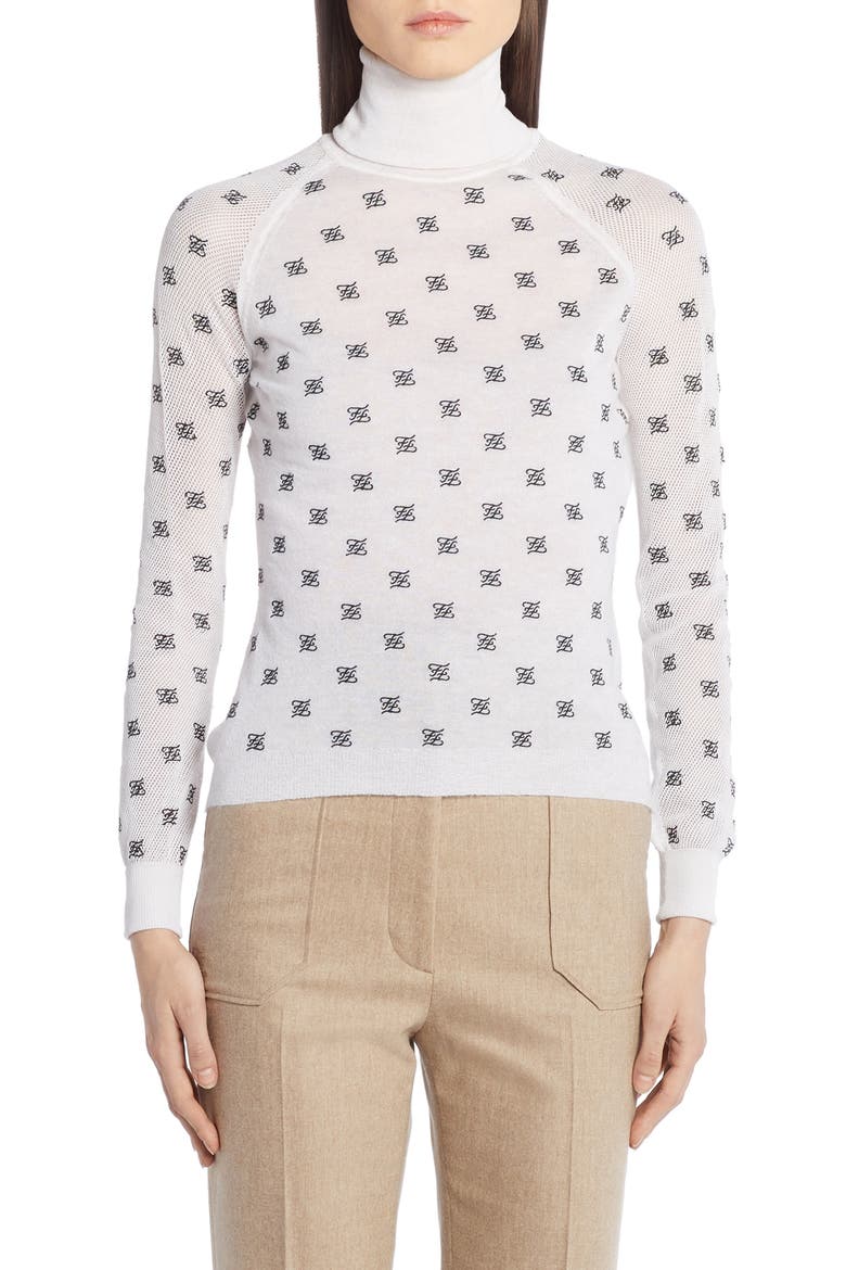 Logo Embroidered Mesh Sleeve Wool, Silk & Cashmere Sweater, Main, color, WHITE