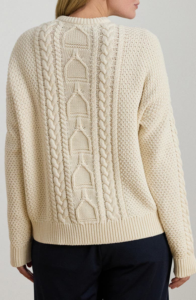 Lauren Ralph Lauren Rexden Cable Stitch Cotton Crewneck Sweater, Alternate, color, Mascarpone Cream