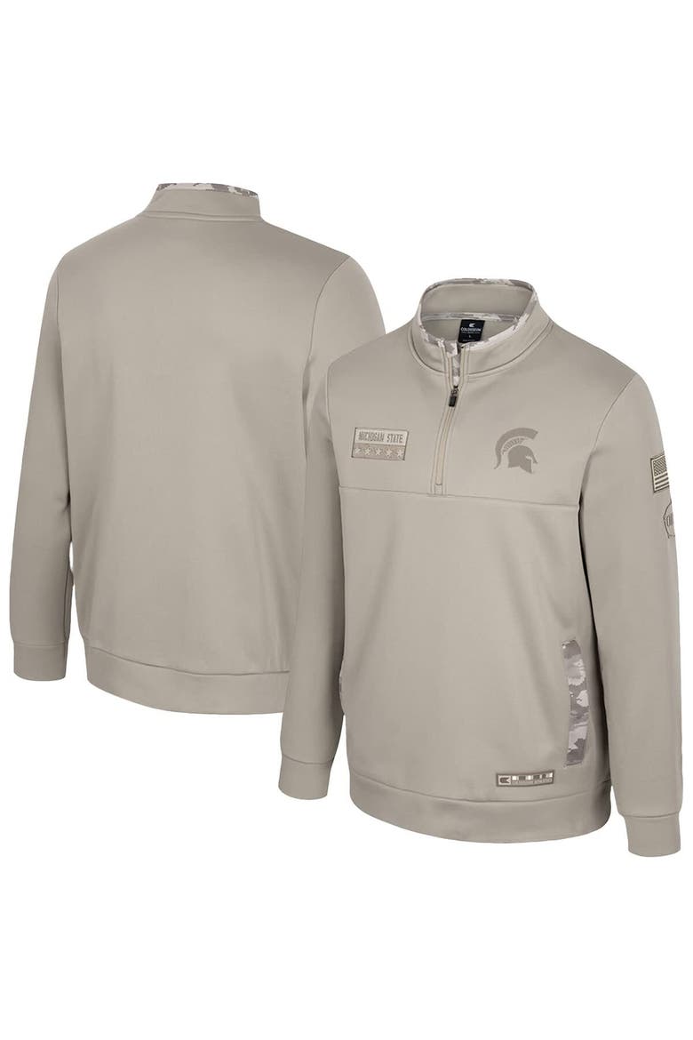 Men's Colosseum Oatmeal Michigan State Spartans Operation Hat Trick Battalion Quarter-Zip Pullover, Main, color, Oatmeal