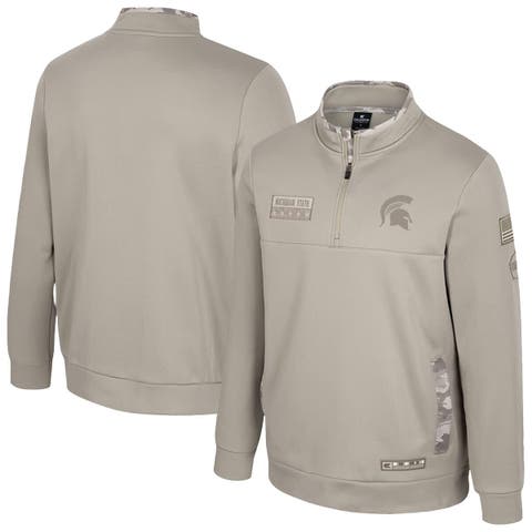 Men's Colosseum Oatmeal Michigan State Spartans Operation Hat Trick Battalion Quarter-Zip Pullover