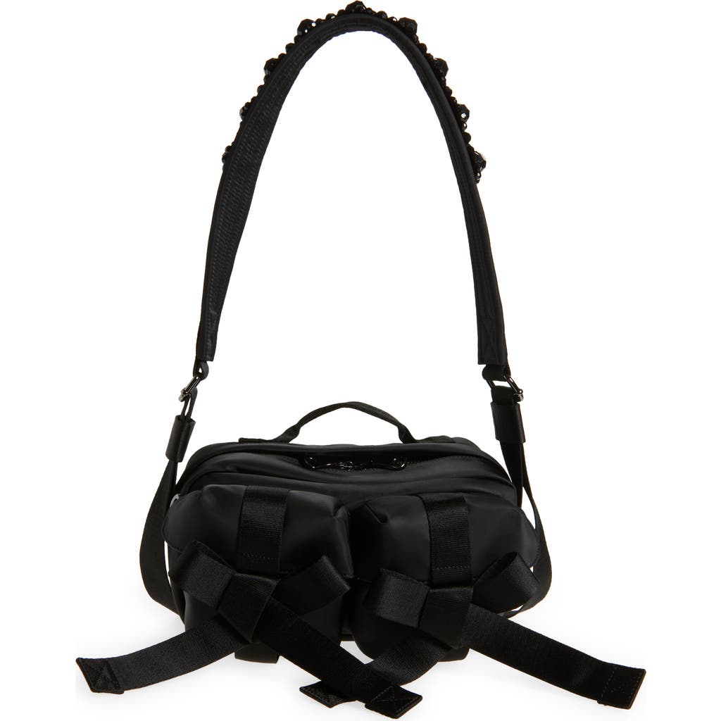 Simone Rocha Beaded Classic Bow Nylon Crossbody Camera Bag In Black/jet2