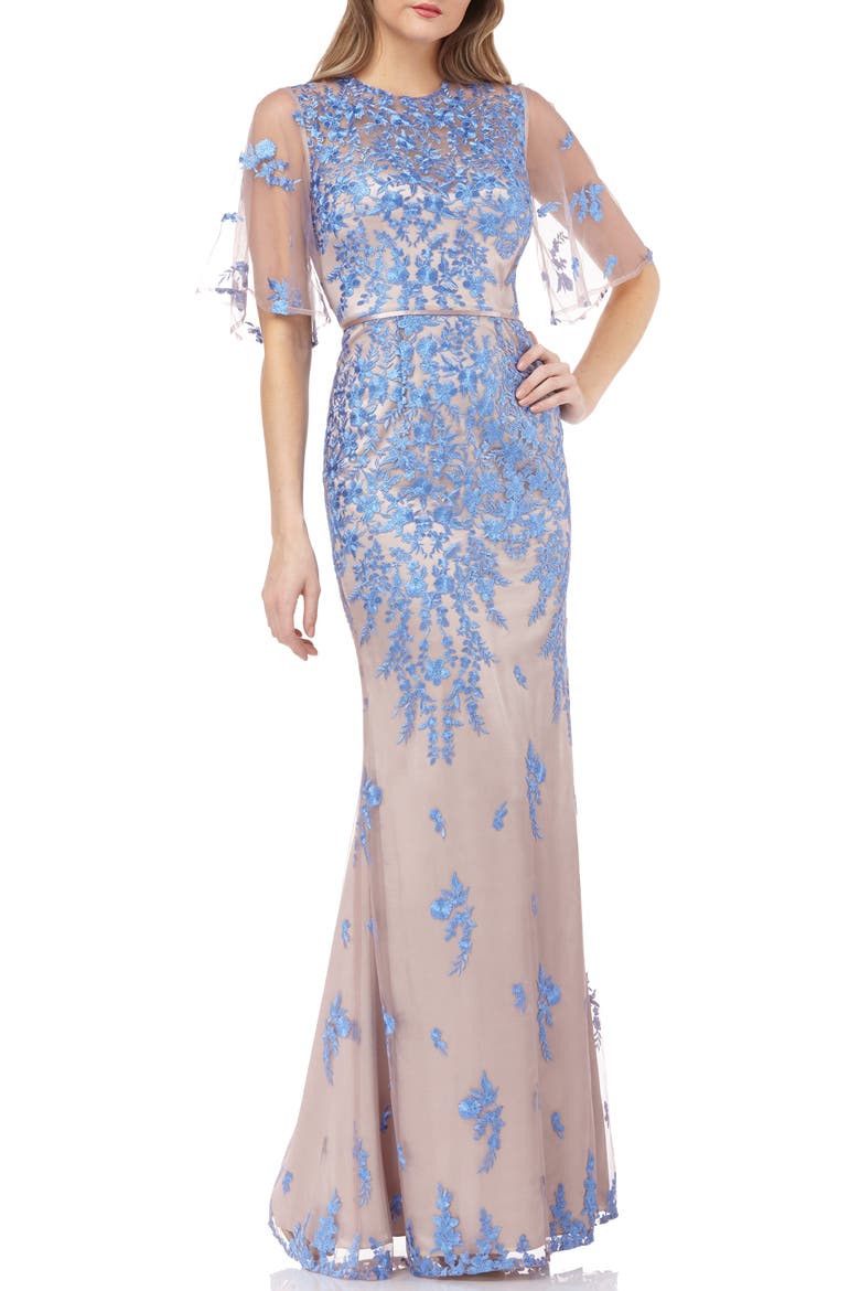 Floral Embroidered Evening Gown, Alternate, color, NAVY