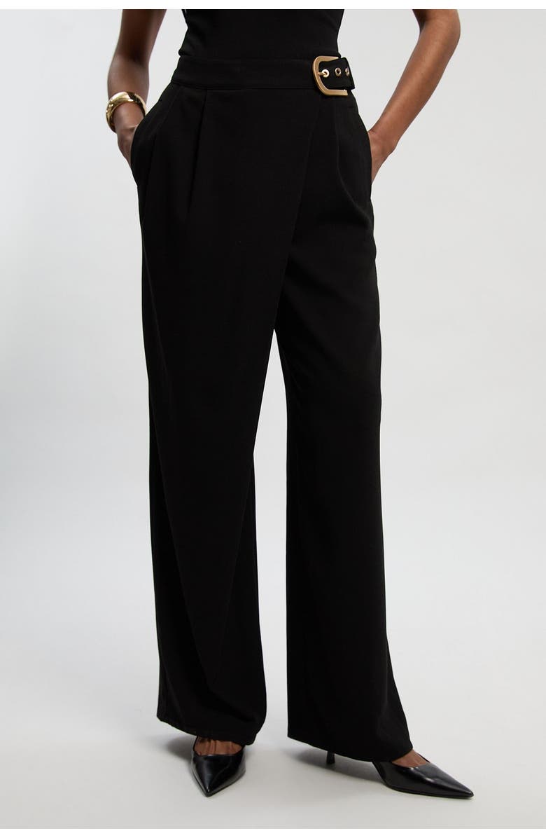 Karen Millen Tailored Crepe Buckle Trousers, Main, color, Black