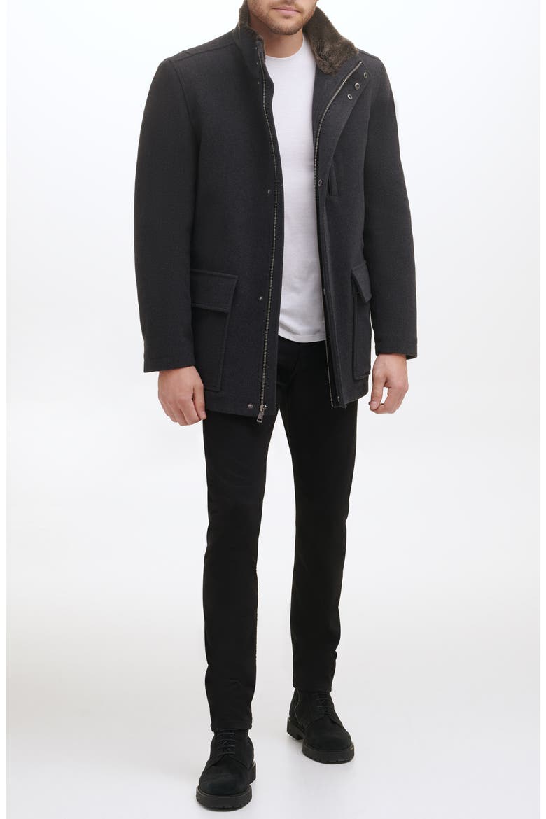 Wool Blend Faux Fur Lined Stand Collar Jacket, Main, color, CHARCOAL
