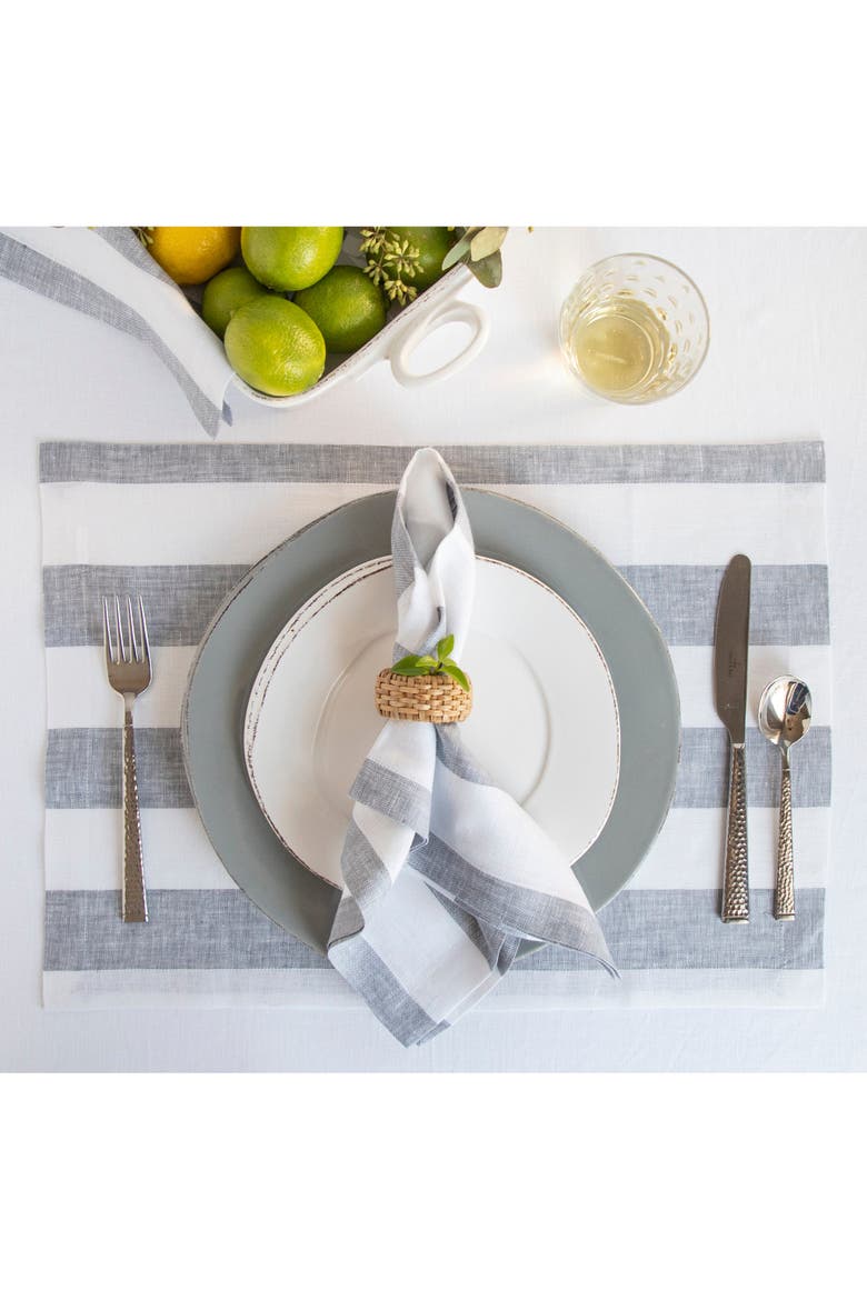 Linen Placemats Set of 4, 14 x 19" - Cabana Stripe, Alternate, color, Grey and White