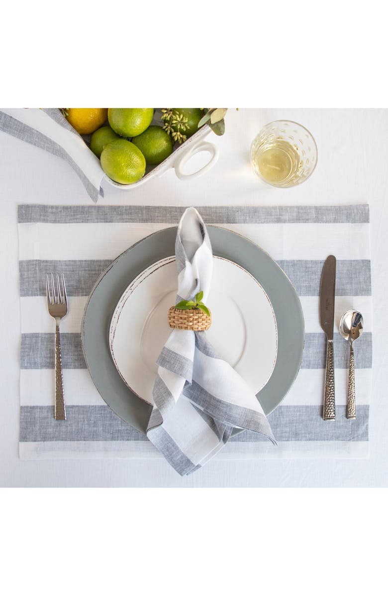 Solino Home Linen Placemats - Cabana Stripe, 14" x 19", Alternate, color, Grey And White