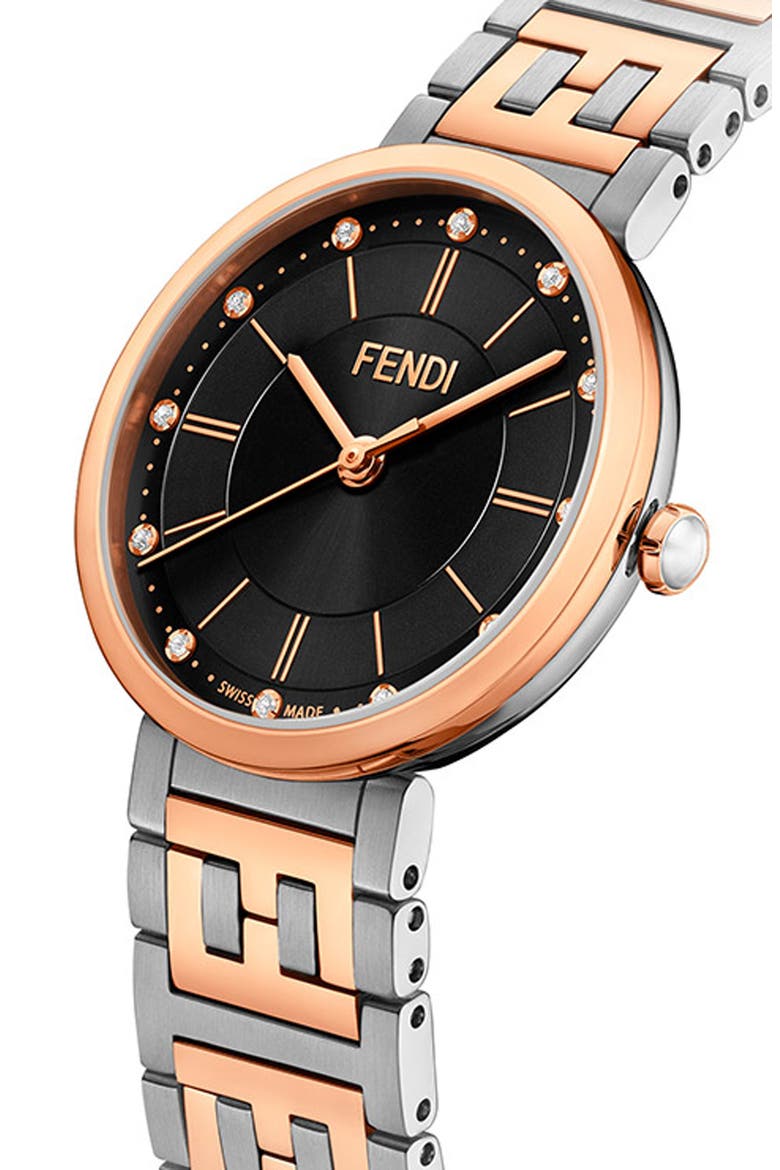 Forever Fendi Bracelet Watch, 29mm, Alternate, color, ROSE GOLD/STAINLESS STEEL