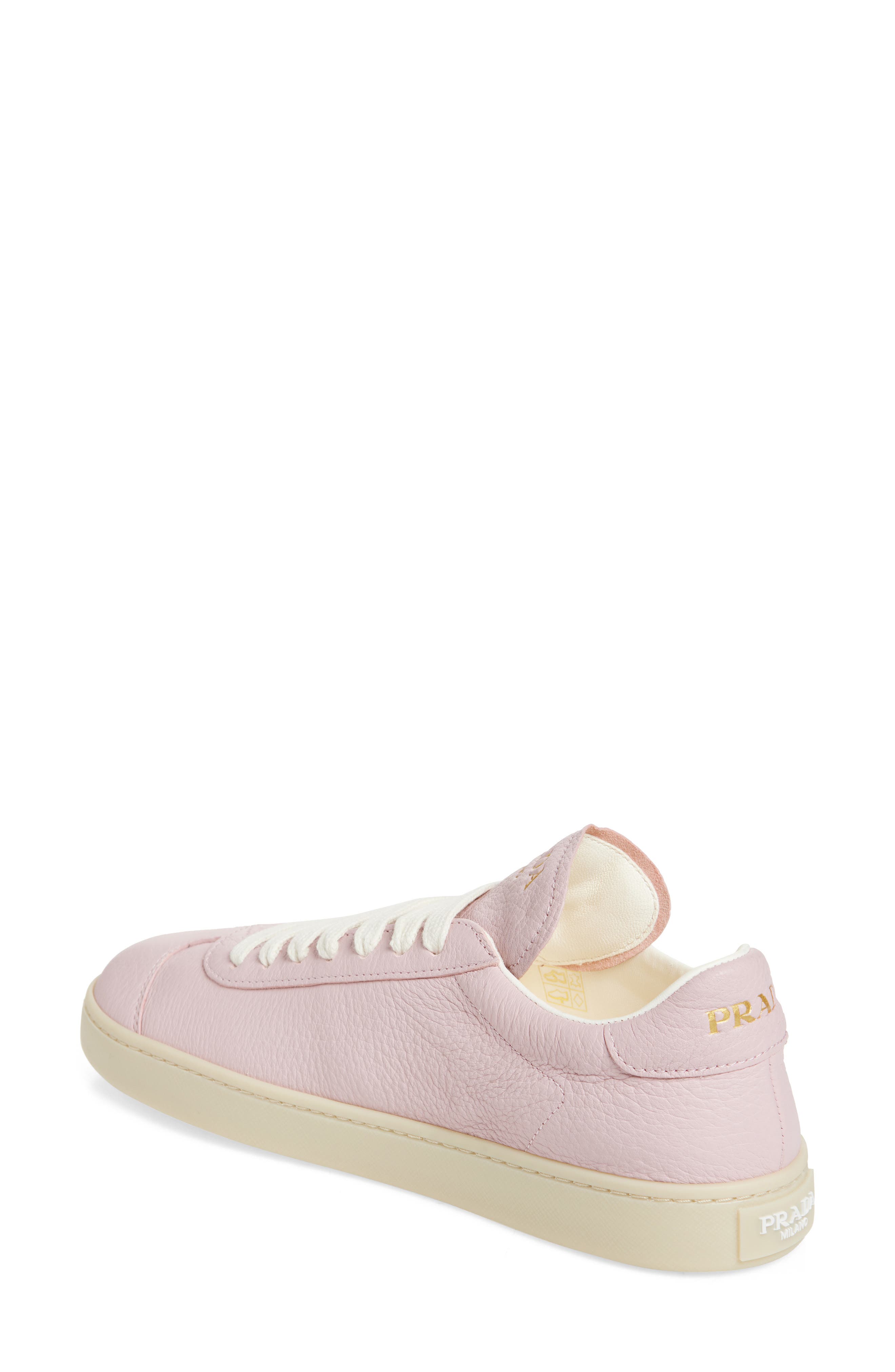 Prada Lane Triangle Logo Deerskin Leather Sneaker, Alternate, color, 