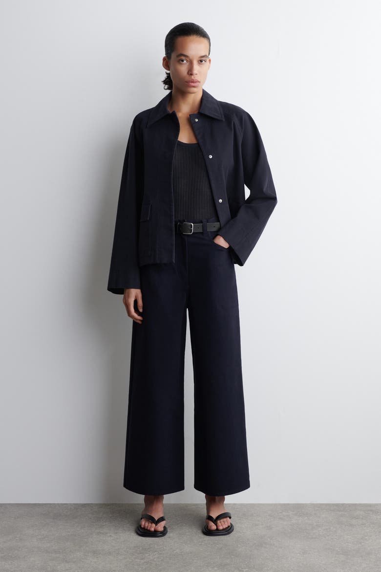 Cotton Cropped Wide-Leg Trousers, Main, color, NAVY