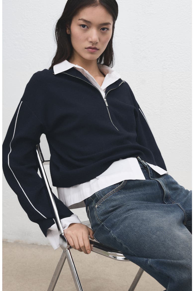 Contrast Stripe Half Zip Sweater, Alternate, color, NAVY