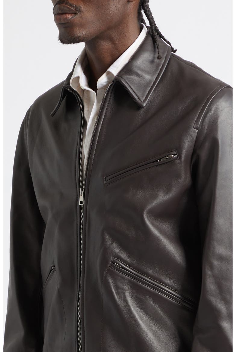 Leather Racer Jacket, Alternate, color, BROWN