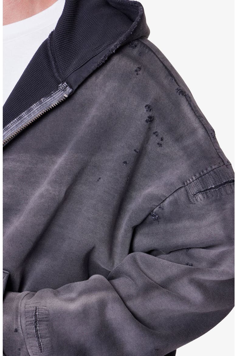 Distressed Thermal Lined ZIp Hoodie, Alternate, color, BLACK