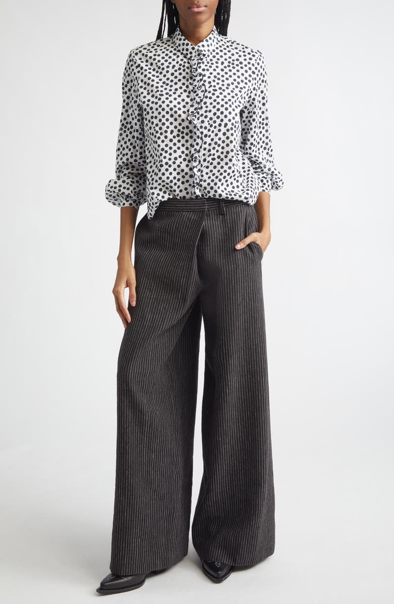 R13 Oversize Crossover Pinstripe Linen & Virgin Wool Pants, Alternate, color, Brown Stripe