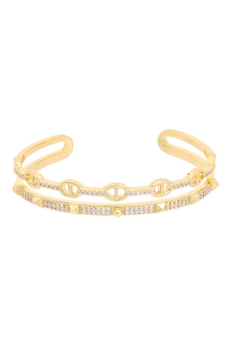 CZ Pavé Cuff Bracelet Set, Main, color, YELLOW