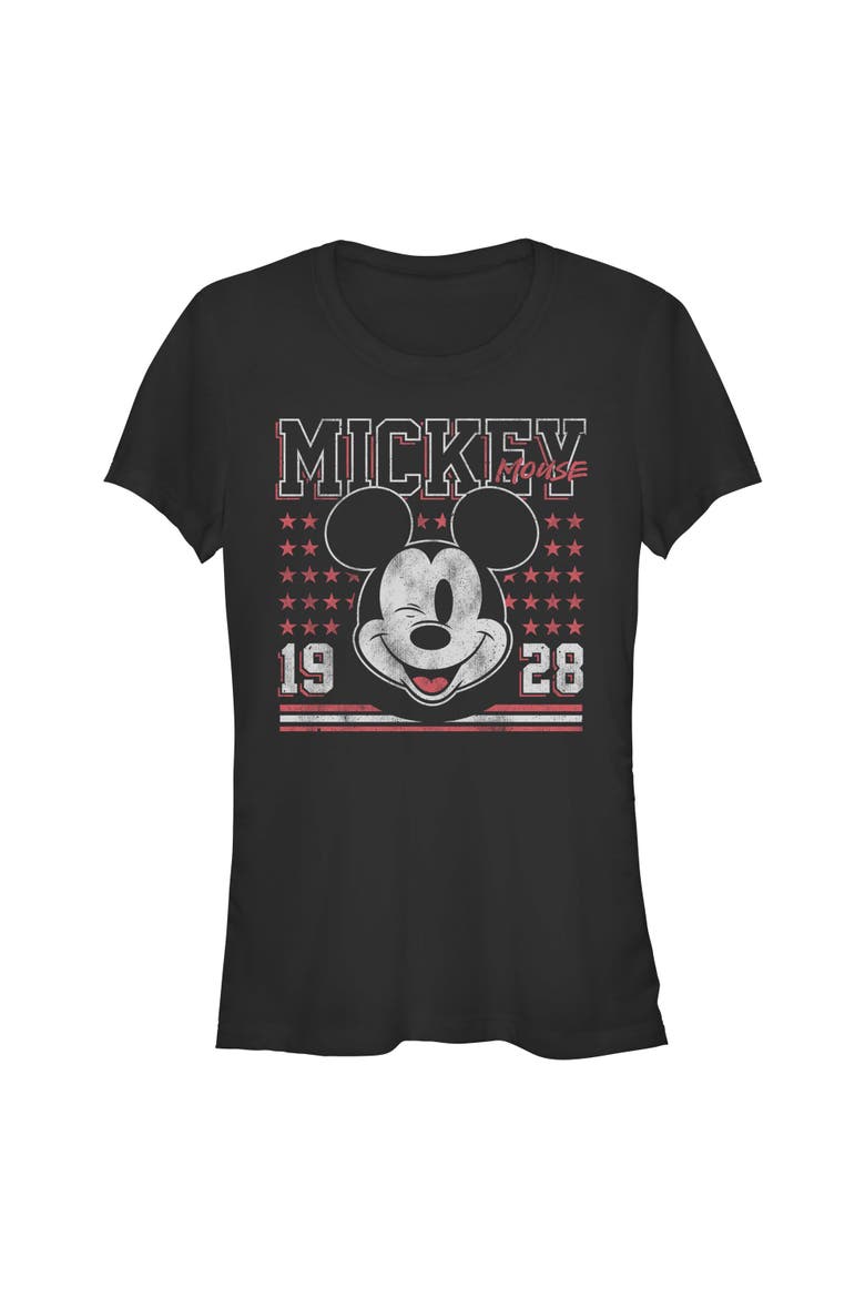 Junior's Mickey & Friends Retro 1928 Wink Face  Graphic T-Shirt, Main, color, Black