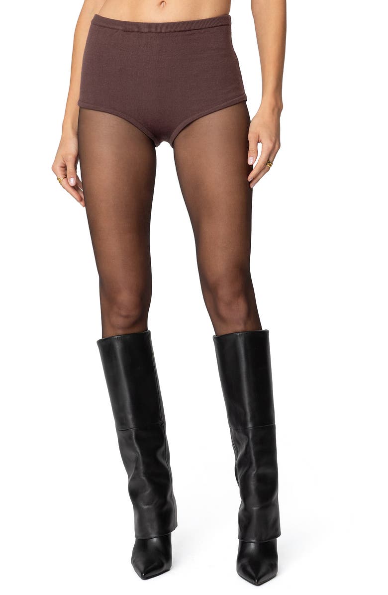 EDIKTED Ashlin Knit Micro Shorts, Main, color, Brown