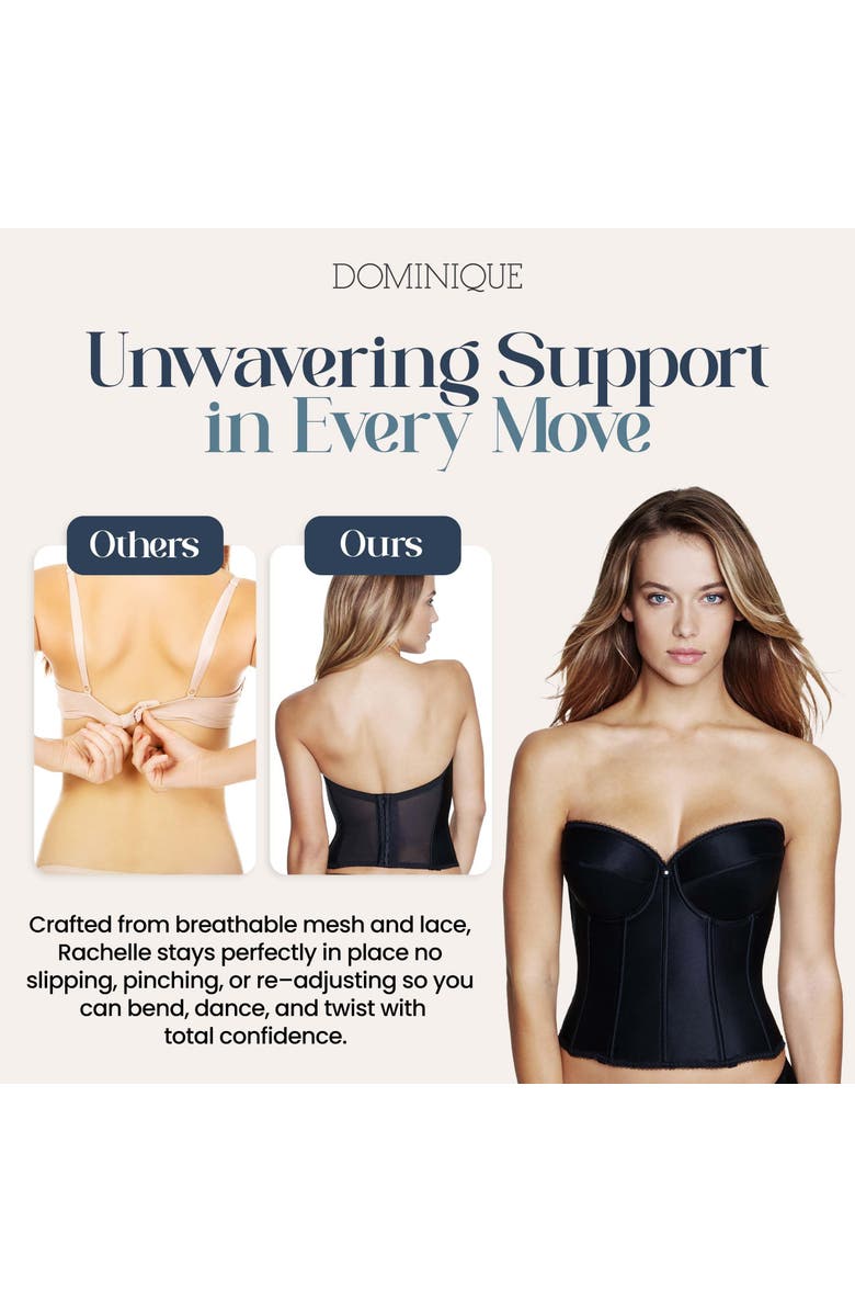 Dominique Intimates Rachelle Strapless Low Back Satin Longline Bridal Bra, Alternate, color, Black