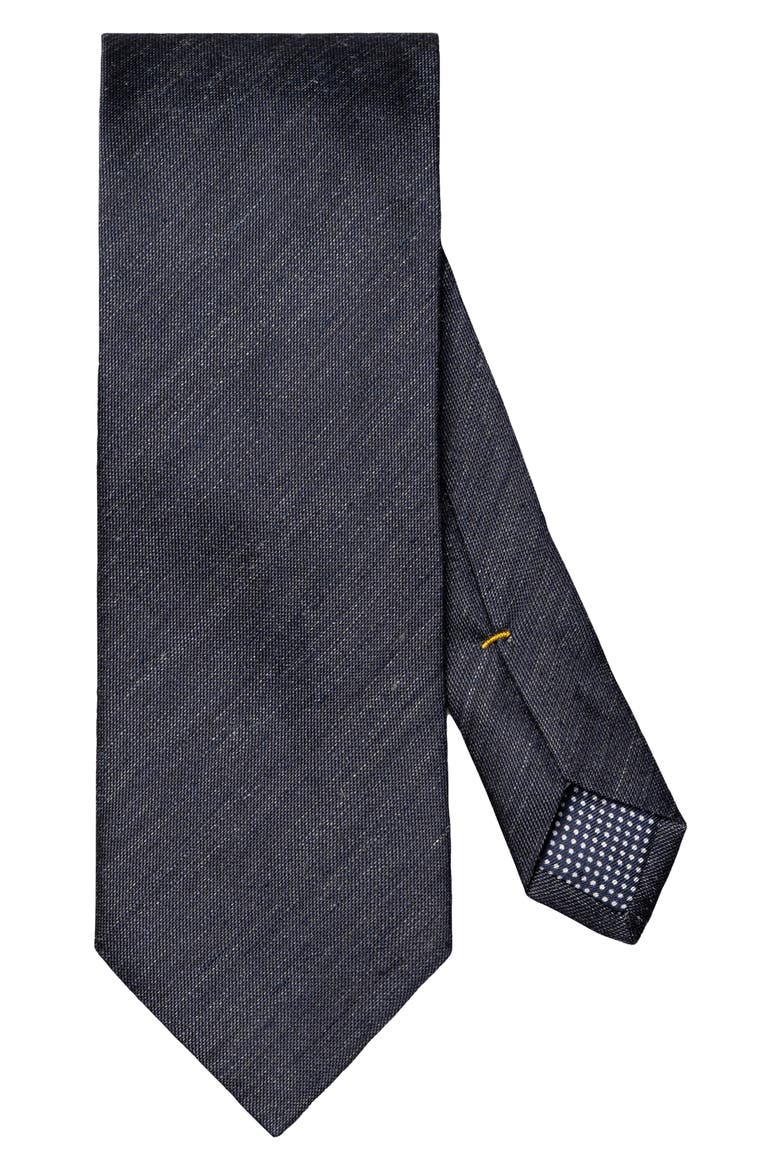 Navy Blue Solid Linen & Silk Tie, Main, color, NAVY