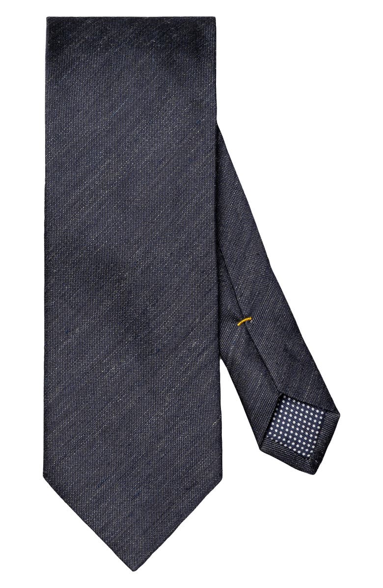 Eton Navy Blue Solid Linen & Silk Tie, Main, color, Navy