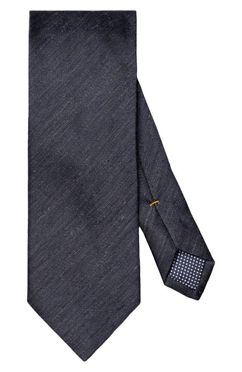 Navy Blue Solid Linen & Silk Tie